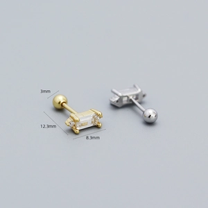 S925 silver double zircon stud earrings in gold and silver finish with dimensions