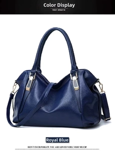 Royal blue women's large capacity soft faux leather handbag with textured finish