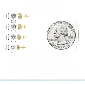 Size chart of S925 sterling silver stud earrings compared with a US quarter coin