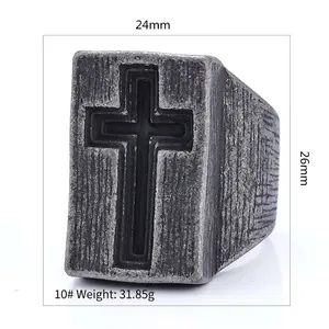 Vintage industrial cross ring for men in dark grey finish, 24mm width and 31.85g weight