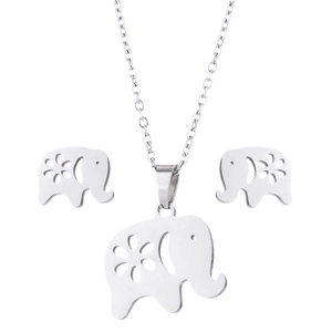 Set di gioielli eleganti in acciaio inossidabile con collana pendente elefante e orecchini