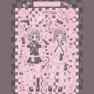 Detail of anime stickers featuring gothic bunny killer characters and dark cute aesthetics
