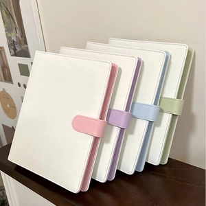 Side view of four macaron-colored PU leather loose-leaf photocard binder albums
