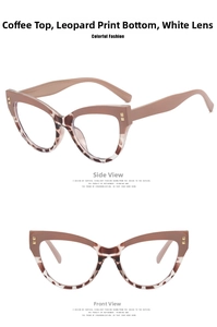 Cat eye glasses frame with brown and leopard pattern featuring anti-blue light clear lenses