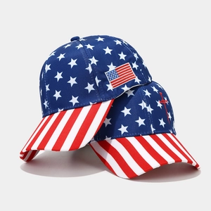American flag style baseball cap with stars and stripes pattern and side embroidery