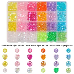 24-compartment DIY jewelry making kit with colorful acrylic heart and alphabet beads