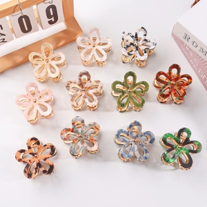 Flower Hair Claw Clip Acetate Resin Marble Tortoise Shell Pattern Metal Spring Elegant Hair Accessory For Women
