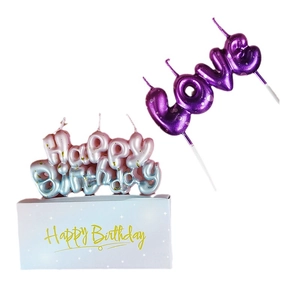 Gradient starry sky LOVE and Happy Birthday alphabet candles for party cake decoration
