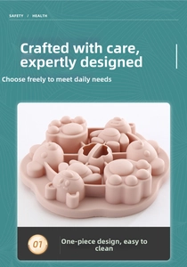 Pink silicone mold with cat paw and bear shapes for baby food and baking