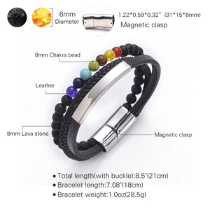 Mehrlagiges Lederarmband mit Natursteinen Tigerauge und Lavasteinen und Magnetverschluss