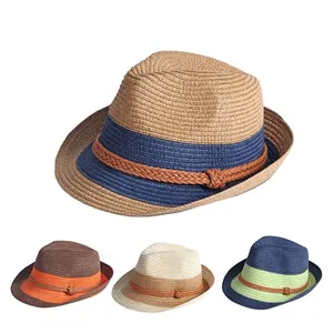 Summer Straw Fedora Hat Sun Protection Foldable Beach Jazz Cap For Men Women Kids Breathable Travel