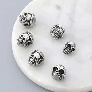 DIY stainless steel skull charm beads in antique silver finish for jewelry making