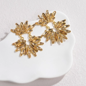 Luxurious gold flower tassel earrings with amber marquise crystals for elegant daily wear