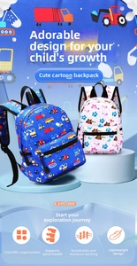 Cartoon kids backpack showing scientific partitioning and ergonomic breathable back support