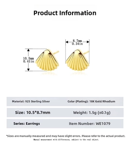 Detailed specs of S925 sterling silver fan shaped earrings with 18K gold plating