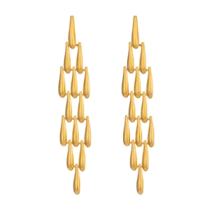 Longues boucles d'oreilles dorées à glands avec pendentifs gouttes d'eau en acier poli