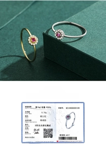 Detailed view of s925 silver ring with red gemstone and cubic zirconia in flower shape