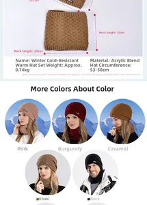 Winter knit hat and neck warmer set with soft fleece lining for outdoor protection