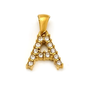 Pendentif lettre A en acier inoxydable plaqué or serti de pierres micro-zircones