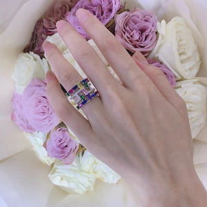 Elegant S925 sterling silver ring featuring colorful cubic zirconia gemstones on hand