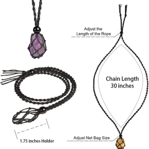 Adjustable 30-inch woven net stone holder necklace for healing crystals and gemstones