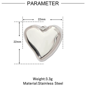 Polished stainless steel heart pendant size 22mm x 22mm with product parameters