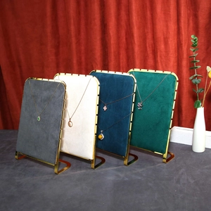 Luxury velvet necklace display stands with gold stainless steel frames in four colors