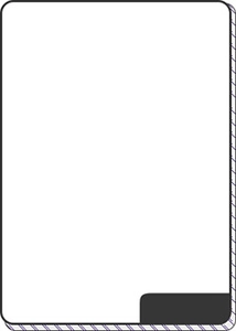 Detail view of a minimalist white playing card sticker with purple striped borders