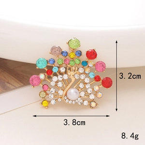 Peacock Shape Alloy Brooch With Colorful Rhinestone Cat Eye Stone Faux Artificial Pearl DIY Jewelry Accessory Wedding Decor