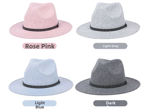 Classic Fedora hats in four colors with studded decorative bands and wool felt texture