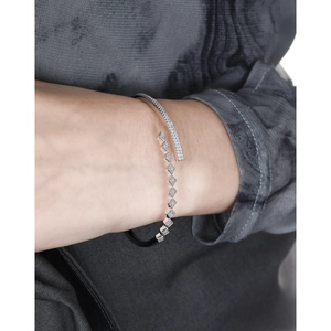 Luxurious S925 sterling silver open cuff bracelet with square zircons and geometric blocks