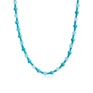 Classic 18K gold stainless steel necklace with turquoise and blue translucent beads