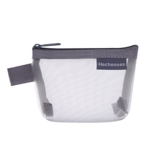 Minimalist grey nylon mesh triangle pouch with zipper closure and side loop strap