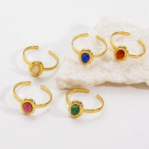 Gold-plated open rings for women featuring five different colorful oval gemstones