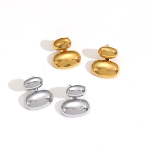Minimalist double oval bead earrings in polished gold and silver stainless steel finish