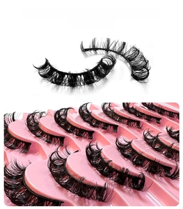 Macro view of Russia volume eyelashes in black synthetic fiber with curled style