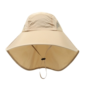 Outdoor khaki sun hat with wide brim and neck flap for UV protection and hiking