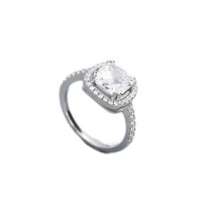 Elegant S925 sterling silver ring featuring a large square zircon with halo setting