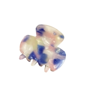 Mini acetate hair claw clip with colorful marble pattern and polished finish for women