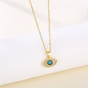 Evil Eye Pendant Necklace Stainless Steel With Zircon And Turquoise Minimalist Fashion Jewelry For Women