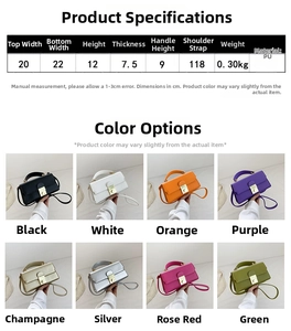 Size chart showing dimensions for the stylish PU leather shoulder bag with handle