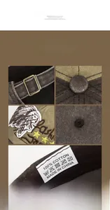 Macro details of 100% cotton cap showing metal buckle and side embroidery texture