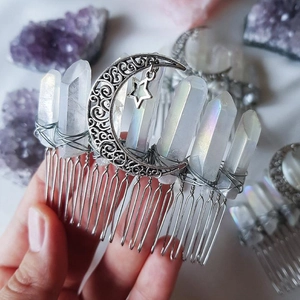 Haarkamm Mit Natürlichen Kristallen Und Mond Stern Anhängern Handgefertigter Legierung Braut Kopfschmuck Boho Stil Accessoires