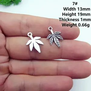 Detailed view of silver alloy leaf pendant with size 13x19mm and 0.66g weight specifications