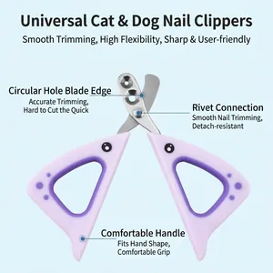 Cat nail clipper with round hole limit and ergonomic fish shaped handle for pet safety