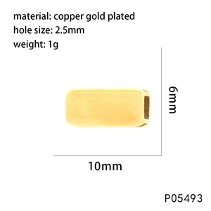 Detail of gold-plated copper rectangular bead with 2.5mm hole for jewelry making