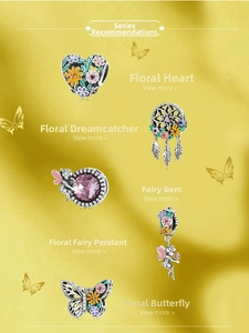 Macro shot of S925 silver charms including heart, fairy, and butterfly with colorful enamel