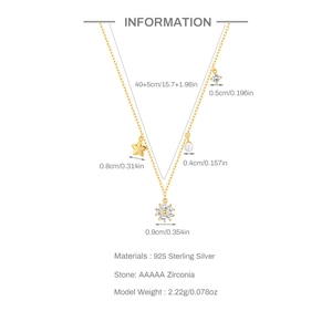 S925 silver gold necklace with pearl and zirconia flower charms measuring 40+5cm