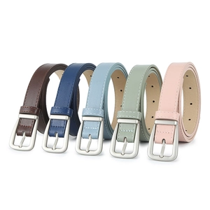 Classic minimalist PU leather belts for women with silver metal buckles in five vibrant colors