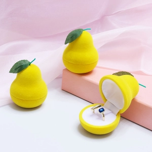 Flocked Plastic Pear Shaped Jewelry Box Cute Fruit Ring Earring Storage Case Portable Small Trinket Box Gift